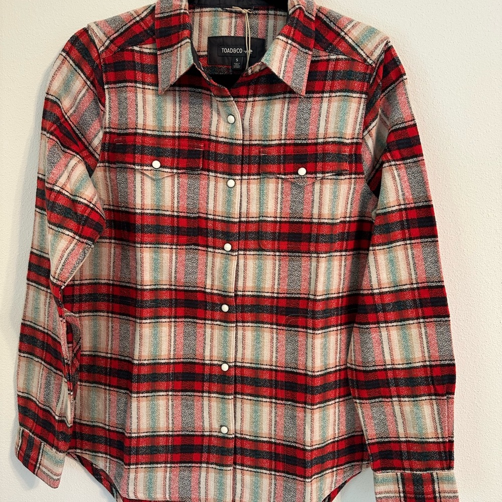 TOAD & CO. Folk Yeah Shirt Jacket Red/Cream/Black Plaid Size Small NWT